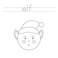 Trace the letters and color Christmas elf. Handwriting practice for kids. vector