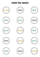 Color the circles. Educational worksheet for learning colors. vector