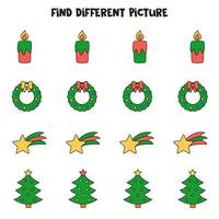 Find Christmas picture which is different from others. Worksheet for kids. vector