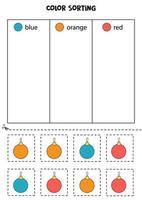 Sort Christmas baubles by colors. Learning colors for children. vector