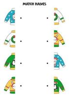 Combina partes de suéteres navideños. juego de lógica para niños. vector