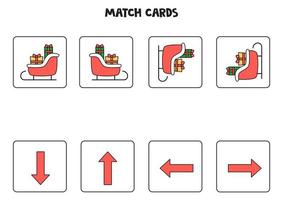 Left, right, up or down. Spatial orientation with cartoon Christmas sledge. vector