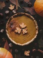 Traditional American pumpkin pie. Thanksgiving day. photo