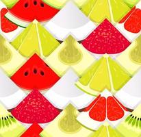 Fruit seamless texture. Pattern with pieces of fruit. Texture for packaging and background. Bright repeatable backdrop. Vector illustration