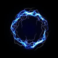 Lightning round frame. Blue plasma magical portal. Vector illustration.