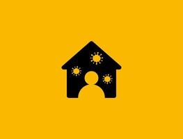 Self quarantine icon, person in house with viruses in air. vector