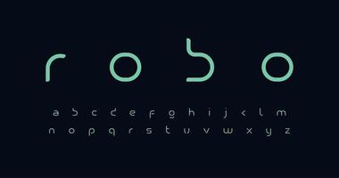 Future font alphabet. Minimal lowercase letters. Smart space typographic design for technology IT conpany logo, digital robot display graphic, innovation science text. Isolated vector typeset