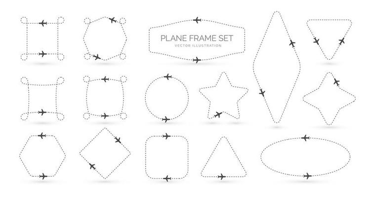 Airplane route vector creative simple borders set