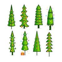 conjunto de árboles de navidad, iconos de pinos en estilo plano, gráficos brillantes para el diseño de tarjetas de felicitación e invitaciones a las vacaciones de año nuevo y navidad. ilustración vectorial vector