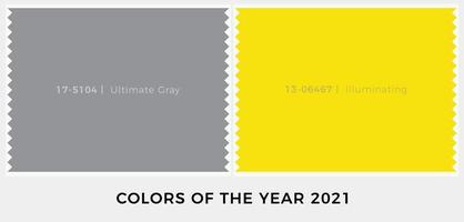 colores del año 2021, el último gris y el amarillo vibrante se iluminan, dos colores independientes. Muestra de tarjeta de muestra de algodón, ilustración vectorial vector