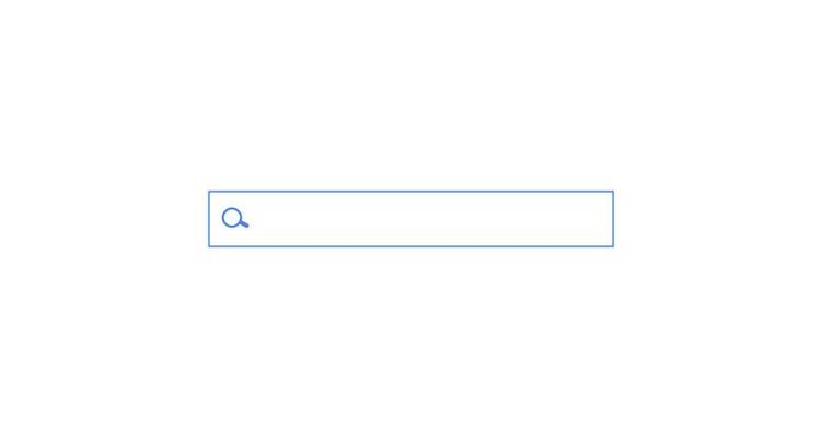 Search bar. Horizontal linear border with text input field, magnifying glass icon in frame. Simple flat searching button design for seo, networking technology, web ui, internet navigation, web browser