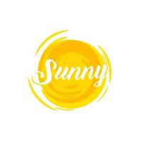 Sunshine, hot orange sun, vector logo template. Summertime, warm summer sunny day, isolated icon. Sunshine for holiday and vacation. Vector illustration.