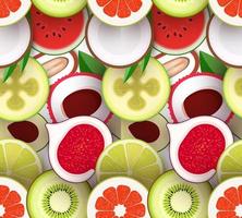 Fruit seamless texture. Pattern with pieces of fruit. Texture for packaging and background. Bright repeatable backdrop. Vector illustration