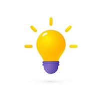 Lightbulb icon idea symbol, 3d light bulb logo. Electric lamp, solution and inspiration isolated cartoon style sign. Vector illustration
