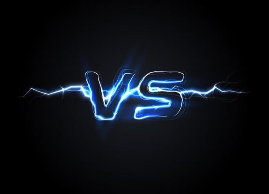 Versus VS logo. Battle headline template. Sparkling lightning design. Isolated vector illustration on black background.