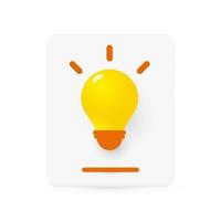 Lamp 3D icon for Notebook idea, good idea, online support, interesting fact, innovative thought, lightbulb logo application. Brainstorming symbol. office infographic and web. Vector illustration.