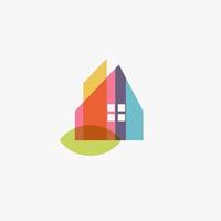 Chalet home logo eco house design sign, chalet abstract color icon. Colorful cottage, townhouse, duplex house. Overlay colored emblem farming, eco house, vegetarian kindergarten, botanical garden