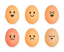 Egg icon set. Cheerful eggshell characters. Emotional face on eggs. Vector isolated illustration.