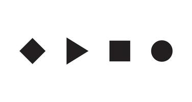Set of simple geometrical shapes. Black circle, square, rhombus and triangle icon set. Button template for media player. Vector Isolated signs.