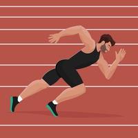 Runner in the stadium. The man is running. Vector illustration in flat style