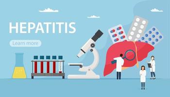 Concept of hepatitis A, B, C, D. Small characters doctors do research. Vector illustration in flat style for website, landing page. World hepatitis Day