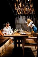 guy and a girl have lunch in a cafe photo