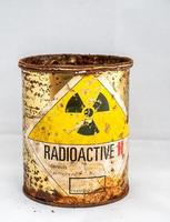 Rusty container of old Radioactive material barrel photo