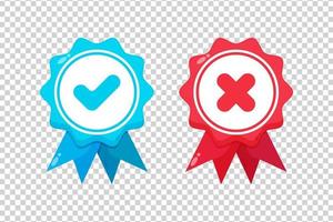 Check and cross medal icons on blank background vector