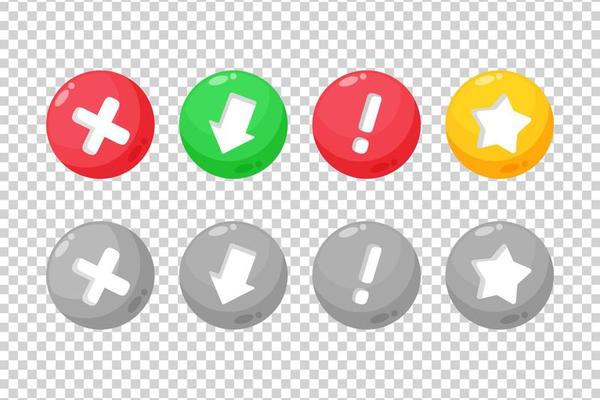 Collection of round buttons with sign on blank background