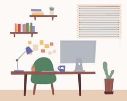 Workroom interior with computer desk. flat design style vector illustration.