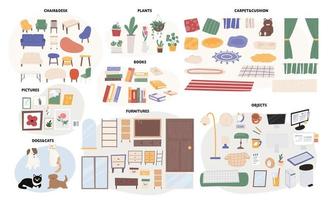 A collection of sources of various interior furniture and props. vector