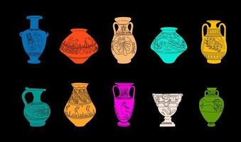 Set of antique Greek amphorae. vector