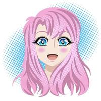 linda chica con cabello rosado y ojos azules. vector