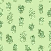 Seamless pattern cactus in pots. vector