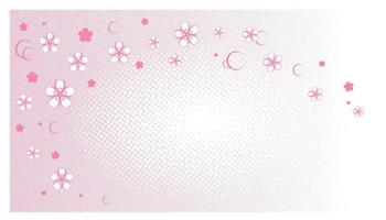 Halftone colored pink background with sakura flowers in manga and comic style.