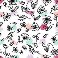 Summer flowers seamless pattern on spotted background. vector