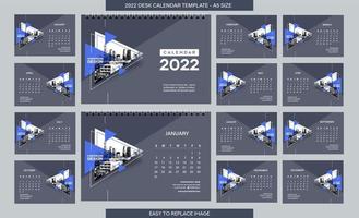 Desk Calendar 2022 template - 12 months included - A5 Size vector