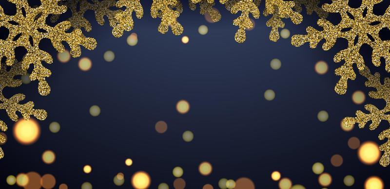 Banners with golden snowflakes from sparkling glitter and bokeh background. Christmas decor. Happy New Year greetings.