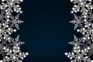 Christmas banner with a border of white, sparkling snowflakes with bright glitter. vector