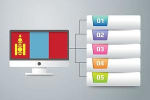 bandera de mongolia con diseño infográfico incorporado con monitor de computadora vector