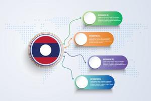 Laos Flag with Infographic Design isolated on Dot World map vector