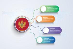 Montenegro Flag with Infographic Design isolated on Dot World map vector
