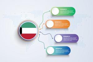 Bandera de Kuwait con diseño infográfico aislado en el mapa mundial de puntos vector