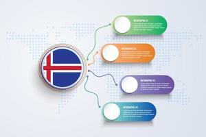 bandera de islandia con diseño infográfico aislado en el mapa del mundo de puntos vector