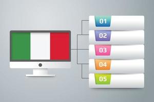 Italy Flag with Infographic Design Incorporate with Computer Monitor vector