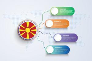 Macedonia Flag with Infographic Design isolated on Dot World map vector