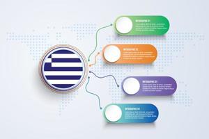 Bandera de Grecia con diseño infográfico aislado en el mapa mundial de puntos vector