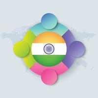 India Flag with Infographic Design isolated on World map vector