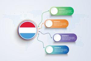 Bandera de Luxemburgo con diseño infográfico aislado en el mapa mundial de puntos vector