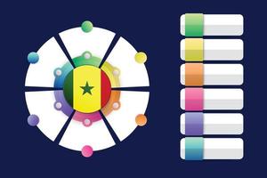 bandera de senegal con diseño infográfico incorporado con forma redonda dividida vector